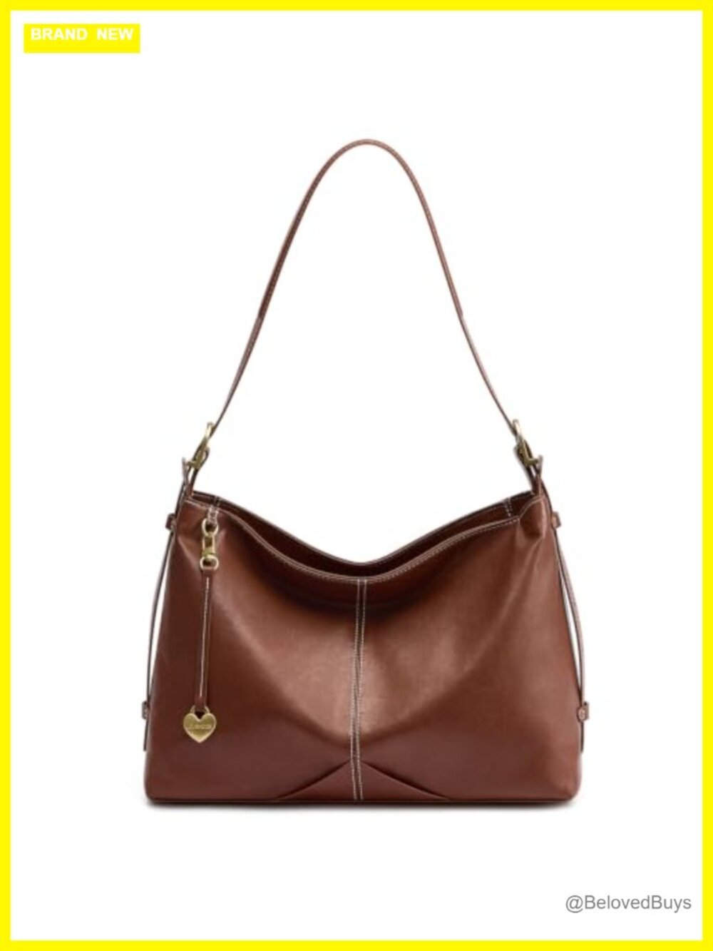Faux Leather Women's Hobo Tote Handbag with Heart Charm